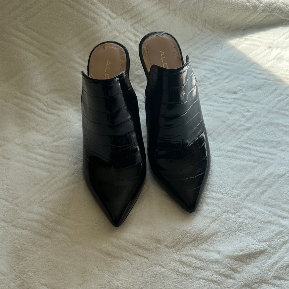 Aldo Black Croc-Embossed Mules